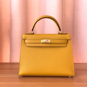 Hermes Kelly系列 愛馬仕凱莉包 純手工定制版 25cm epsom皮手掌紋 琥珀黃